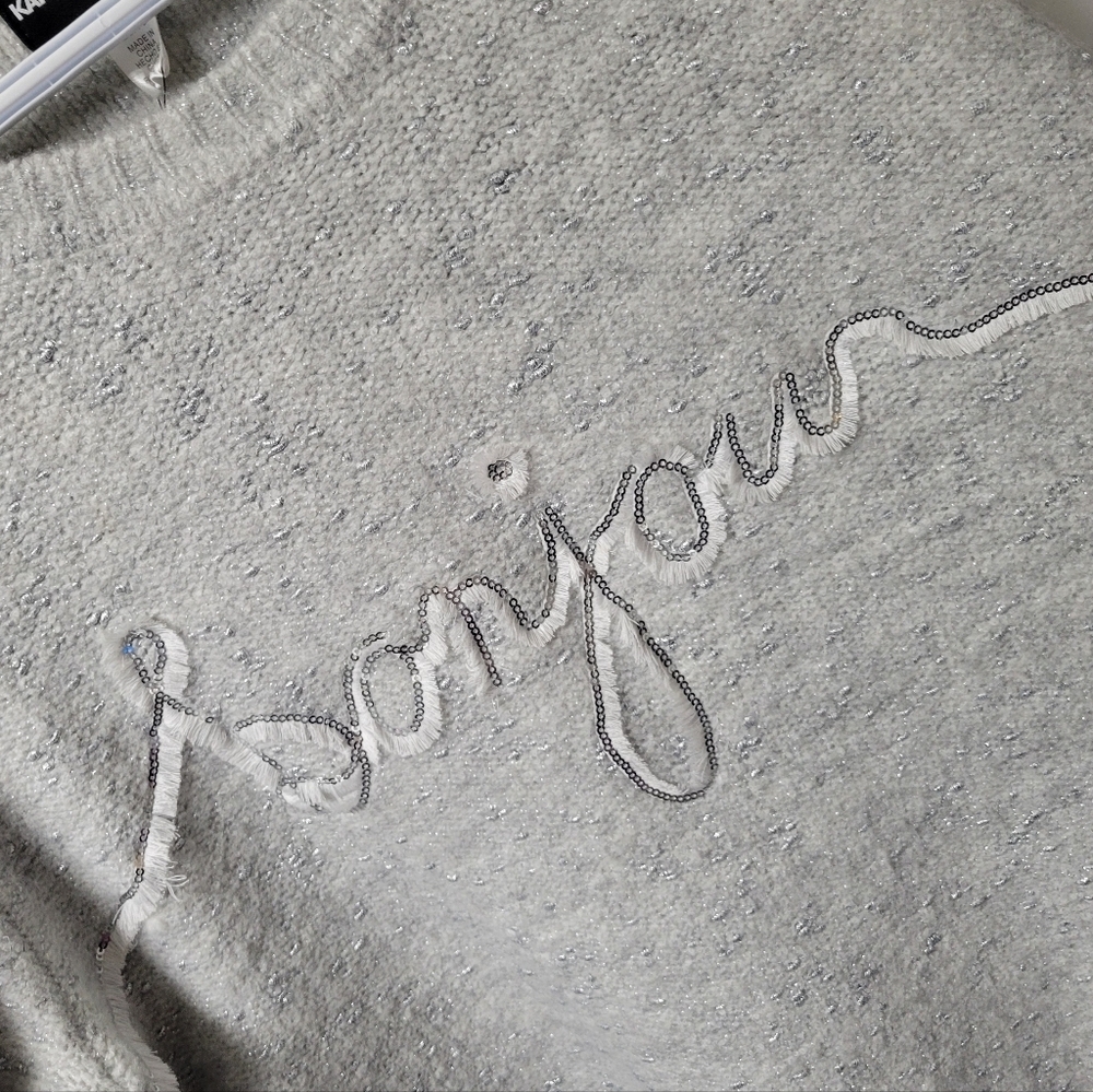 Karl Lagerfeld Gray Women's Bonjour Script Sweater | Size: XL - Picture 4 of 10